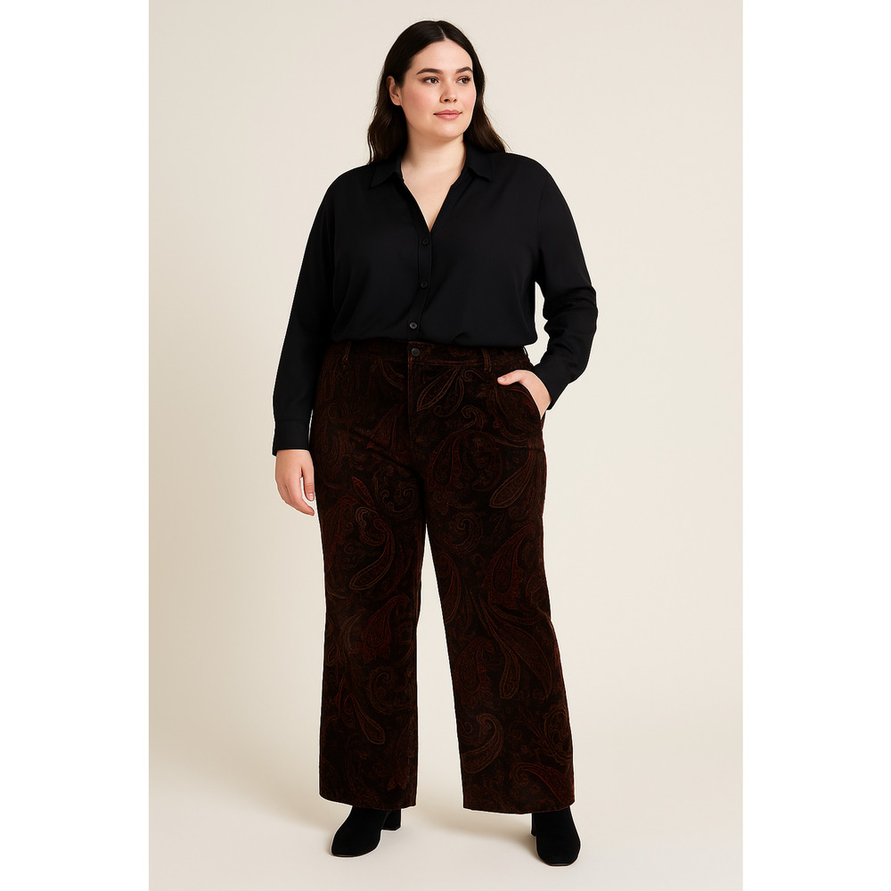 Banana Republic Wide-Leg Paisley Velvet Pants in Black and Brown